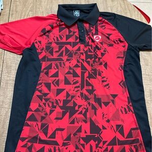Men's Red & Black Geometric Polo Shirt